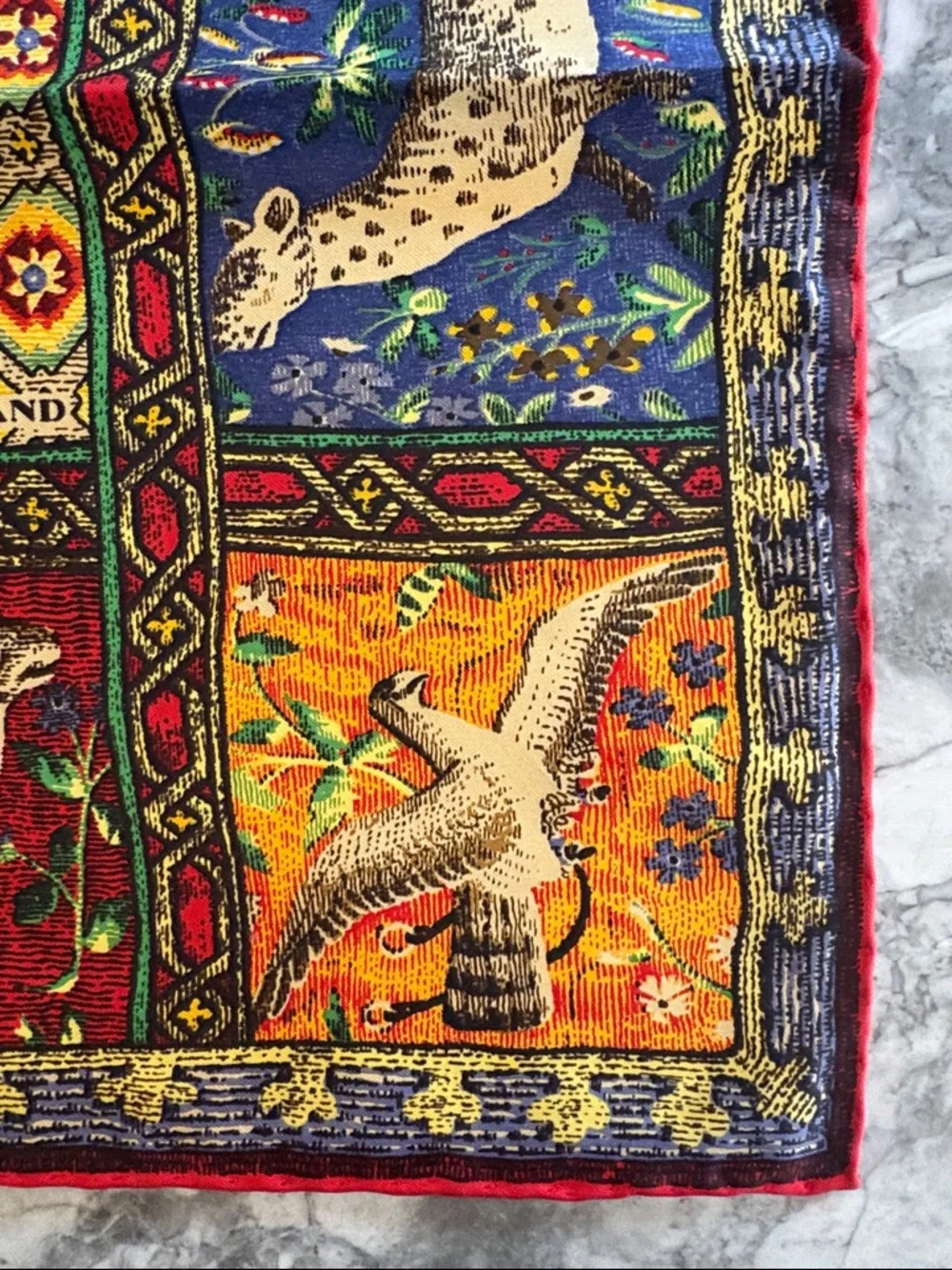 Vintage Holland & Holland Multicolor Wildlife Silk Scarf-Red,Blue, Yellow,Orange